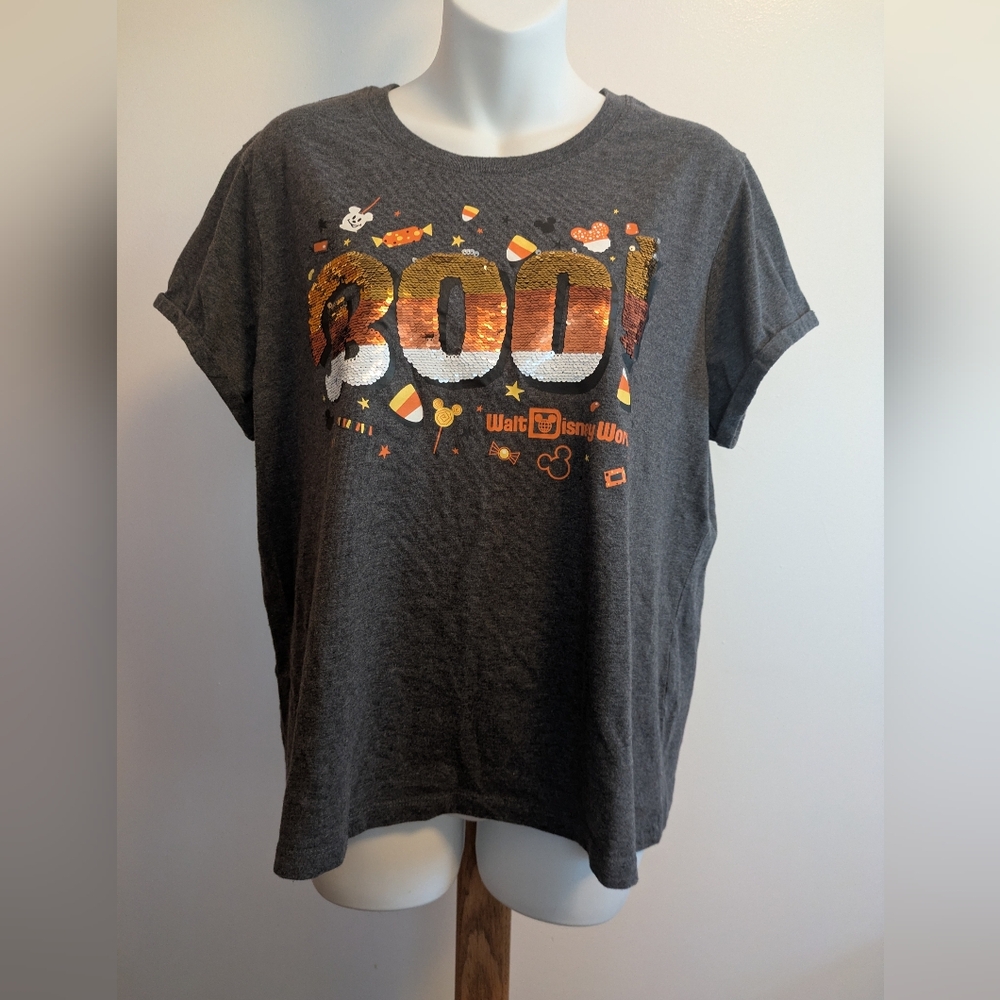 Disney Parks Women's Gray and Orange 'Boo!' Halloween Disney World T-Shirt